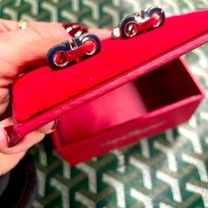 NEW Ferragamo Bl Marine & Platinum Cufflinks
